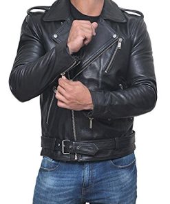 Stylish Belted Rider Leather Jacket Black