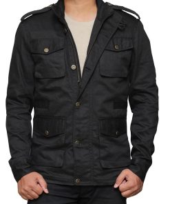PUNISHER Button Closure Four Pockets Travel Black Cotton Jacket