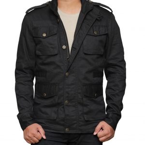 PUNISHER Button Closure Four Pockets Travel Black Cotton Jacket