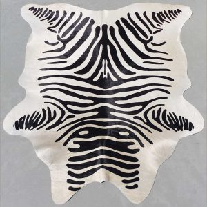 Black Striped Zebra Stenciled Cowhide Rug