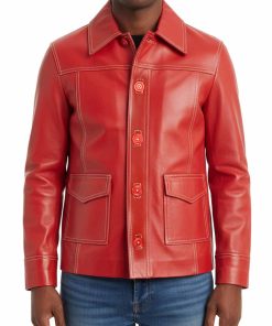 Brad Pitt Fight Club Red Leather Coat