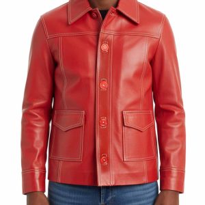 Brad Pitt Fight Club Red Leather Coat