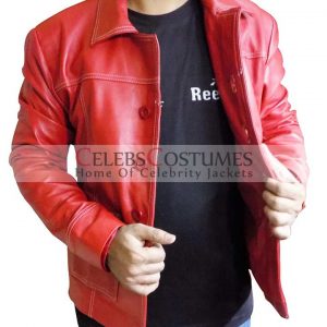 Brad Pitt Fight Club Red Leather Coat