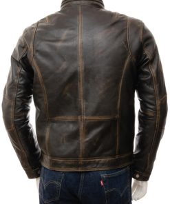 Alternative view of Brown Distressed Leather Motorcycle Jacket