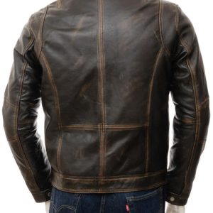 Alternative view of Brown Distressed Leather Motorcycle Jacket