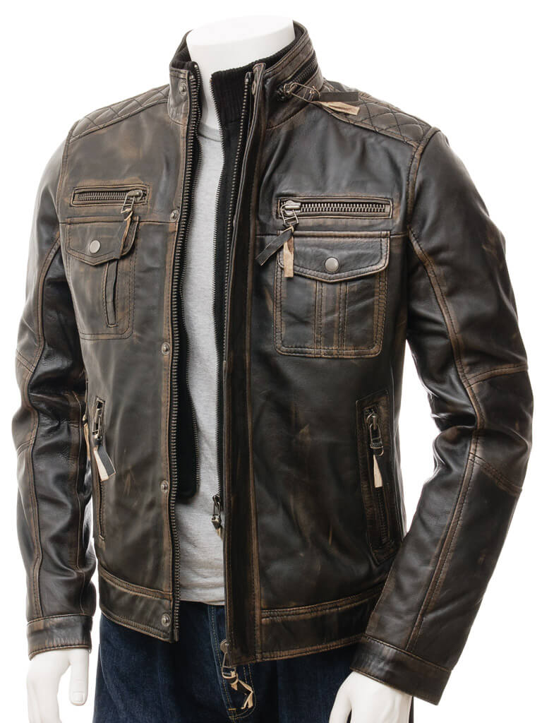 Brown Distressed Leather Motorcycle Jacket Distressed 