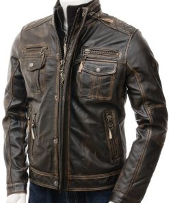 Brown Distressed Leather Motorcycle Jacket