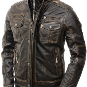 Brown Distressed Leather Motorcycle Jacket