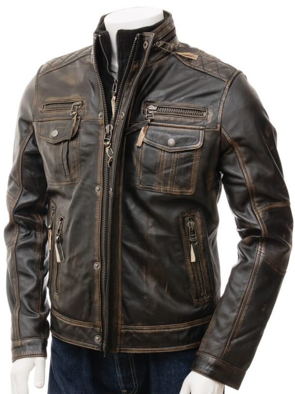 Brown Distressed Leather Motorcycle Jacket