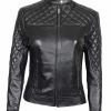 Slim Fit Quilted Leather Jacket For Women