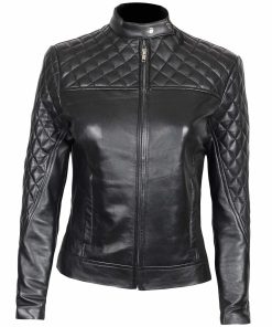 Slim Fit Quilted Leather Jacket For Women