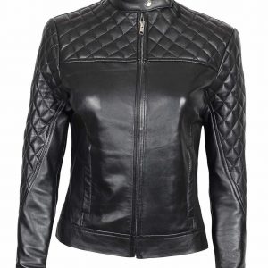 Slim Fit Quilted Leather Jacket For Women