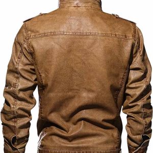 Alternative view of Mens Casual Long Sleeve Zip Up Distressed Faux Leather Moto Jacket