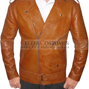 retro brown leather motorcycle jacket