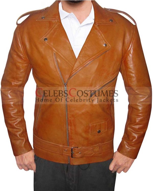 retro brown leather motorcycle jacket