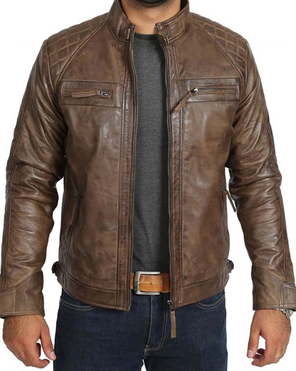 Vintage Distressed Brown Mens Leather Jacket