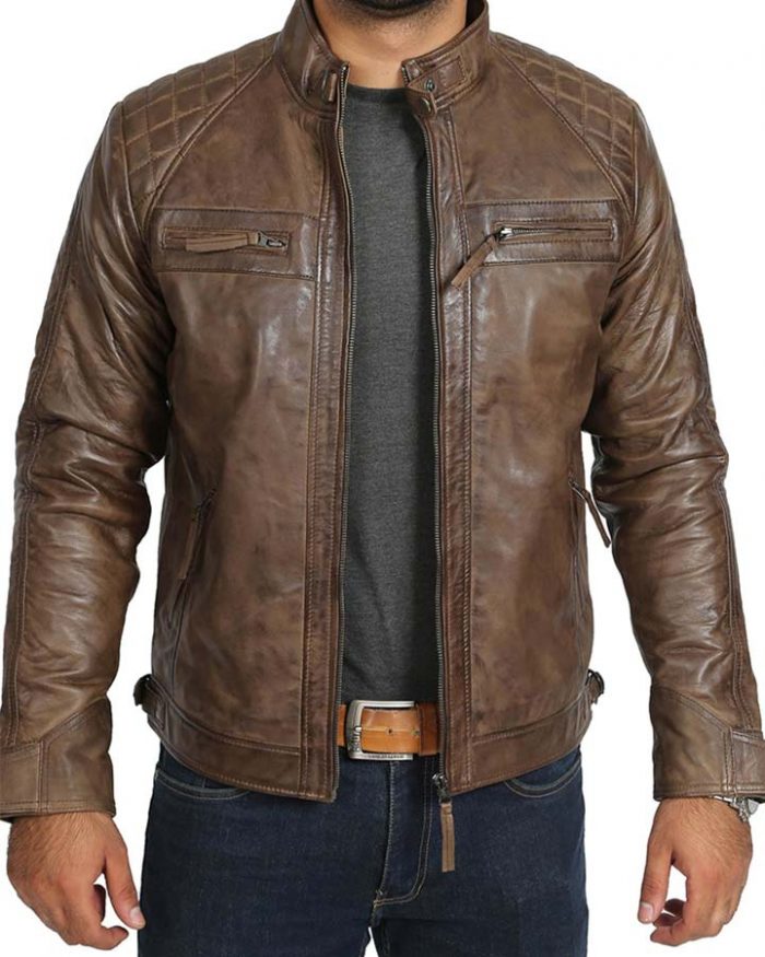 Vintage Distressed Brown Mens Leather Jacket - CelebsCostumes