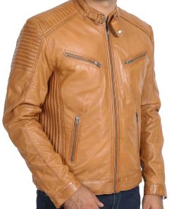Alternative view of Cafe Racer Tan Jacket Biker Style
