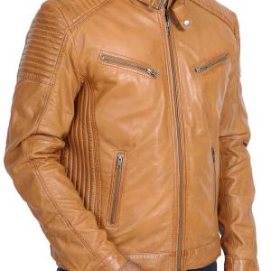Alternative view of Cafe Racer Tan Jacket Biker Style