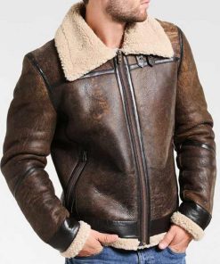 Alternative view of Men's Aviator Distressed Leather Shearling Jacket