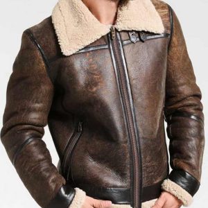 Alternative view of Men's Aviator Distressed Leather Shearling Jacket