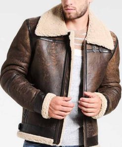 Men's Aviator Distressed Leather Shearling Jacket