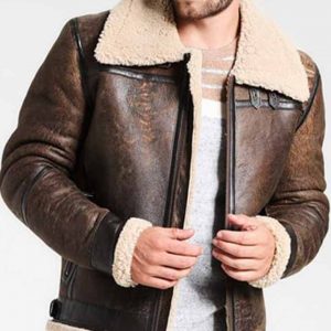 Men's Aviator Distressed Leather Shearling Jacket