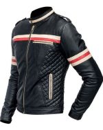 Mens Red And White Striped Black Motorcycle Jacket
