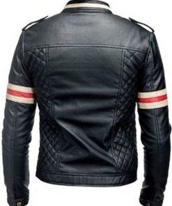 Alternative view of Mens Red And White Striped Black Motorcycle Jacket