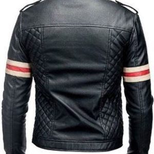 Alternative view of Mens Red And White Striped Black Motorcycle Jacket