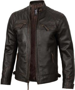Alternative view of Mens Cafe Racer Distressed High Quality Brown Leather Jacket