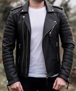 Black Genuine Leather Motorcycle Fashion Cafe Racer Jacket