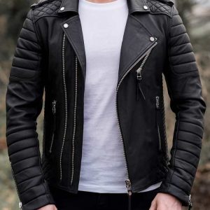 Black Genuine Leather Motorcycle Fashion Cafe Racer Jacket