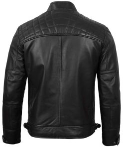 Alternative view of Mens Black Quilted Cafe Racer Leather Jacket