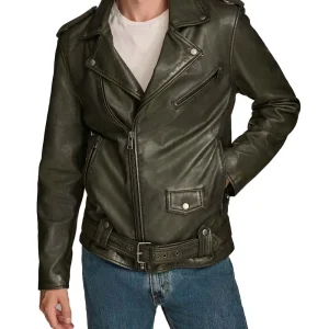 Black Belted Leather Jacket Men