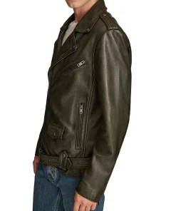 Alternative view of Mens Black Belted Moto Leather Jacket - Biker Style