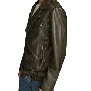 Alternative view of Mens Black Belted Moto Leather Jacket - Biker Style