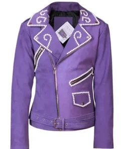 Buy Selena Quintanilla Asymmetrical Zipper Style Biker Moto Purple Motorcycle Vegan Sequin Design Leather Jacket
