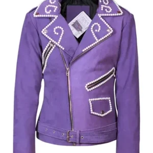 Buy Selena Quintanilla Asymmetrical Zipper Style Biker Moto Purple Motorcycle Vegan Sequin Design Leather Jacket