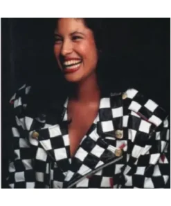 Buy Selena Quintanilla Black & White Check Print Leather Jacket For Women