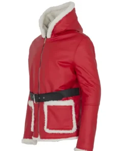 Christmas Costume Santa Leather Coat with Hood SIDE