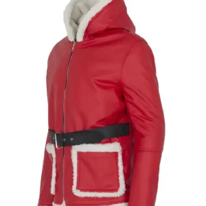Christmas Costume Santa Leather Coat with Hood SIDE