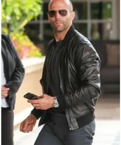 Alternative view of Jason Statham Black Bomber Leather Jacket