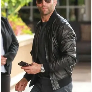 Alternative view of Jason Statham Black Bomber Leather Jacket