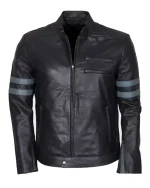 Men Blue Stripe Mayhem Retro Black Biker Jacket