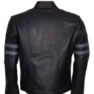Alternative view of Men Blue Stripe Mayhem Retro Black Biker Jacket
