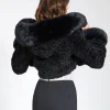 Miss Circle Kali Black and White Cropped Faux Fur Jacket with Hood