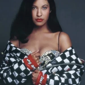 Selena Quintanilla Check Print Leather Jacket