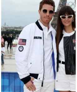 Alternative view of Shaun White Paris Olympics 2024 White Bomber Jacket