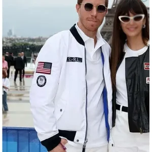 Alternative view of Shaun White Paris Olympics 2024 White Bomber Jacket
